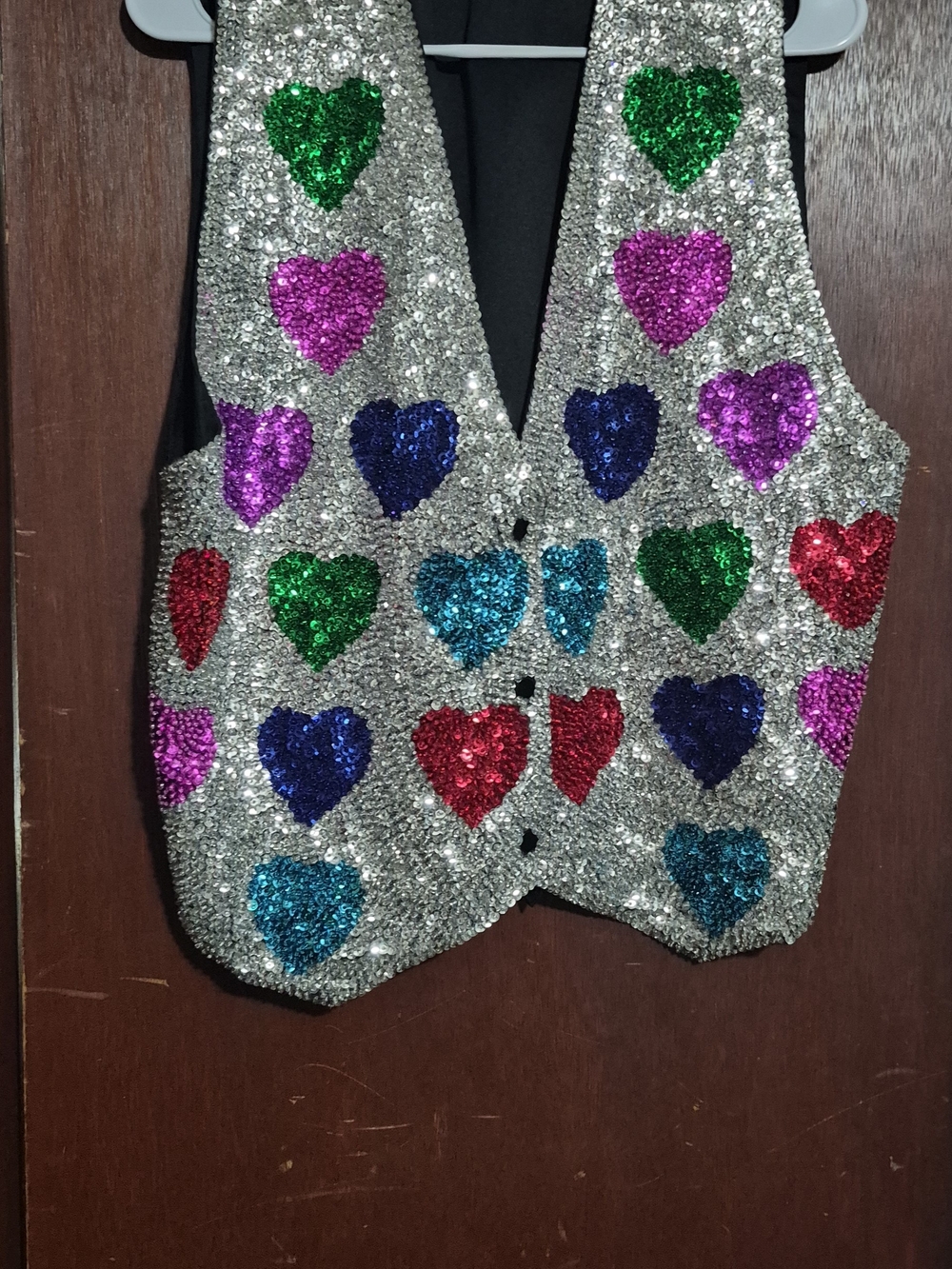 Kids Sparkle Heart Sequin Vest - Silver with Multicolor Hearts